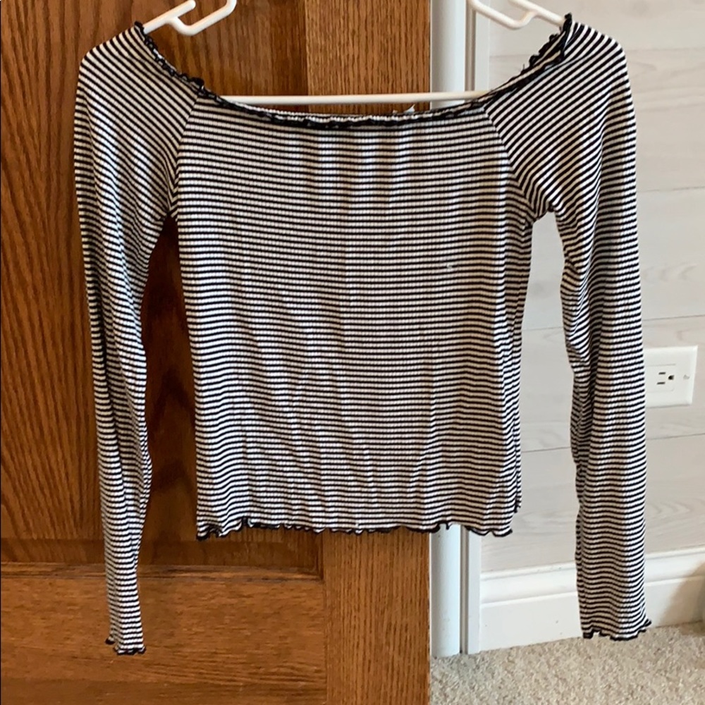 Black and white striped off the shoulder shirt
